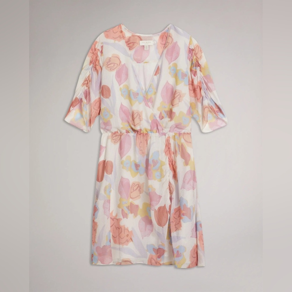 Ted Baker Juleah Ruched Sleeve Detail Mini Dress Natural NWT - Picture 3 of 13
